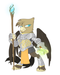 Size: 2500x3141 | Tagged: safe, artist:equestria-prevails, oc, oc only, species:classical hippogriff, species:hippogriff, armor, bipedal, magic staff, simple background, solo, staff, transparent background, wizard