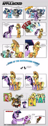 Size: 2000x5212 | Tagged: safe, artist:saturdaymorningproj, character:applejack, character:berry punch, character:berryshine, character:bon bon, character:chimera sisters, character:derpy hooves, character:dj pon-3, character:doctor whooves, character:flam, character:flim, character:jeff letrotski, character:lyra heartstrings, character:minuette, character:octavia melody, character:pinkie pie, character:roseluck, character:sweetie drops, character:time turner, character:twilight sparkle, character:twilight sparkle (alicorn), character:vinyl scratch, species:alicorn, species:chimera, species:pony, episode:leap of faith, episode:simple ways, episode:somepony to watch over me, g4, my little pony: friendship is magic, applejewel, background pony, background pony applejack, comic, female, flim flam brothers, freaks, hug, mare, multiple heads, one of us, south park, they took our jobs, three heads, tonic