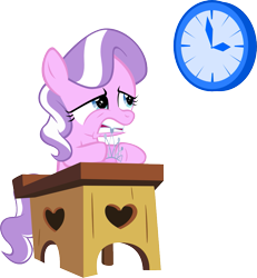 Size: 943x1020 | Tagged: safe, artist:magerblutooth, character:diamond tiara, clock, desk, female, impatient, simple background, solo, transparent background, vector