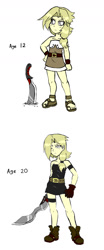 Size: 750x1800 | Tagged: safe, artist:ichibangravity, oc, oc only, species:human, age difference, age progression, ask king sombra pie, humanized, sandals, sword, triste savoir, tumblr