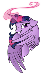 Size: 3594x6000 | Tagged: safe, artist:probablyfakeblonde, artist:spier17, character:twilight sparkle, character:twilight sparkle (alicorn), species:alicorn, species:pony, absurd resolution, bedroom eyes, blushing, female, floppy ears, grin, looking at you, magic, mare, portrait, pretty, simple background, smiling, solo, spread wings, transparent background, vector, wing hands, wings