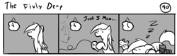 Size: 802x253 | Tagged: safe, artist:tetrapony, character:derpy hooves, species:pegasus, species:pony, comic:the daily derp, comic, female, mare, monochrome, muffin, sleeping, the fivly derp, video game, zzz