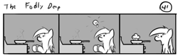 Size: 802x253 | Tagged: safe, artist:tetrapony, character:derpy hooves, species:pegasus, species:pony, comic:the daily derp, comic, cooking, female, frying pan, mare, muffin, the fodly derp, watch