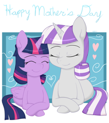Size: 838x950 | Tagged: safe, artist:higgly-chan, character:twilight sparkle, character:twilight sparkle (alicorn), character:twilight velvet, species:alicorn, species:pony, cute, eyes closed, female, heart, mare, mother's day, nuzzling, prone, rubbing, smiling