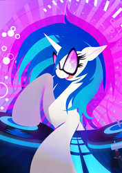 Size: 1358x1920 | Tagged: safe, artist:rariedash, character:dj pon-3, character:vinyl scratch, species:pony, species:unicorn, female, hooves, horn, lineless, mare, open mouth, solo, sunglasses