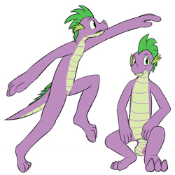 Size: 1280x1280 | Tagged: safe, artist:fuzebox, character:spike, species:dragon, leaping, male, older, pose, semi-anthro, solo, squatting, teenage spike, teenaged dragon