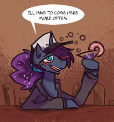 Size: 482x514 | Tagged: safe, artist:herny, character:princess luna, luna-afterdark, alcohol, blushing, clothing, donut, female, martini, solo, sweater