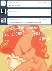 Size: 641x875 | Tagged: dead source, safe, artist:dhui, character:pinkie pie, ask tired pie, hot chocolate, tumblr