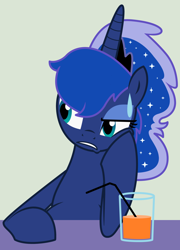 Size: 1600x2224 | Tagged: safe, artist:evilfrenzy, character:princess luna, alternate hairstyle, female, orange juice, pregnant, solo, vector