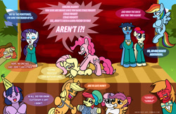 Size: 1236x800 | Tagged: safe, artist:ladyanidraws, character:apple bloom, character:applejack, character:big mcintosh, character:fluttershy, character:pinkie pie, character:rainbow dash, character:rarity, character:scootaloo, character:sweetie belle, character:toe-tapper, character:torch song, character:twilight sparkle, character:twilight sparkle (alicorn), oc, oc:penny rich, species:alicorn, species:pegasus, species:pony, .mov, episode:filli vanilli, episode:somepony to watch over me, g4, my little pony: friendship is magic, crying, cutie mark crusaders, dialogue, drama, female, flanderization, mare, pinkie drama, pony.mov, ponytones, ponytones outfit, scene parody, shed.mov, stage, stay out of my shed