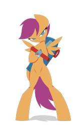 Size: 1280x1920 | Tagged: safe, artist:hoverrover, character:rainbow dash, character:scootaloo, species:pegasus, species:pony, bipedal, female, filly, foal, hooves, lineless, looking at you, scooter, simple background, solo, spread wings, standing, transparent background, vector, wings