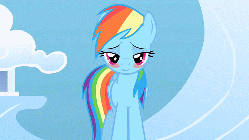 Size: 950x534 | Tagged: safe, artist:dtkraus, edit, screencap, character:rainbow dash, species:pony, episode:sonic rainboom, g4, my little pony: friendship is magic, animated, bedroom eyes, blushing, estrus, female, horses doing horse things, looking at you, mare, solo, stupid sexy rainbow dash, tail flick