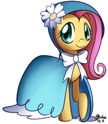 Size: 800x916 | Tagged: safe, artist:solar-slash, character:fluttershy, species:pegasus, species:pony, g4, bow, cloak, clothing, female, flower, flower in hair, looking at you, mare, simple background, solo