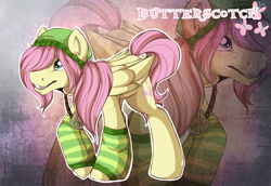 Size: 1546x1063 | Tagged: dead source, safe, artist:rainbowscreen, character:fluttershy, species:pegasus, species:pony, butterscotch, clothing, hippieshy, male, rule 63, smiling, socks, solo, stallion, zoom layer
