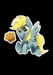 Size: 842x1191 | Tagged: safe, artist:rariedash, character:derpy hooves, species:pegasus, species:pony, black background, female, mare, muffin, simple background, solo