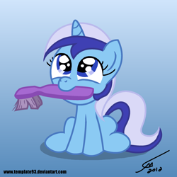 Size: 1600x1600 | Tagged: safe, artist:template93, character:minuette, female, filly, solo, toothbrush