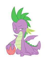 Size: 700x900 | Tagged: safe, artist:hoverrover, character:spike, apple, bedroom eyes, looking at you, male, mischief, older, older spike, raised eyebrow, smirk, solo, wings