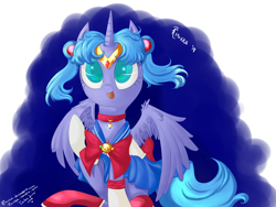 Size: 2000x1500 | Tagged: safe, artist:rinikka, character:princess luna, clothing, costume, female, sailor moon, simple background, solo