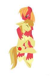 Size: 1280x1920 | Tagged: safe, artist:hoverrover, character:big mcintosh, character:braeburn, species:earth pony, species:pony, ship:braemac, applecest, colored hooves, cuddling, cutie mark, eyes closed, floppy ears, gay, hooves, hug, incest, lineless, male, shipping, simple background, smiling, snuggling, stallion, transparent background