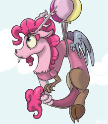 Size: 783x900 | Tagged: safe, artist:mistydash, character:discord, character:pinkie pie, balloon, cute, draconequified, female, fusion, pinkonequus, solo, then watch her balloons lift her up to the sky, xk-class end-of-the-world scenario