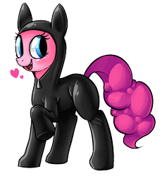 Size: 602x655 | Tagged: safe, artist:mewball, character:pinkie pie, species:pony, episode:it's about time, g4, my little pony: friendship is magic, catsuit, cute, diapinkes, female, heart, open mouth, simple background, solo, transparent background