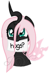 Size: 411x605 | Tagged: safe, artist:ipandacakes, oc, oc only, oc:pomf puff, parent:oc:fluffle puff, parent:queen chrysalis, parents:canon x oc, parents:chrysipuff, species:changeling, bust, changeling oc, hybrid, interspecies offspring, magical lesbian spawn, offspring, pink changeling, simple background, solo, transparent background, vector