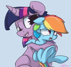 Size: 900x843 | Tagged: dead source, safe, artist:mistydash, character:rainbow dash, character:twilight sparkle, character:twilight sparkle (alicorn), species:alicorn, species:pony, ship:twidash, cute, dawwww, female, filly rainbow dash, hug, lesbian, mare, micro, missing cutie mark, non-consensual cuddling, open mouth, shipping, size difference, smoldash, unamused, underhoof