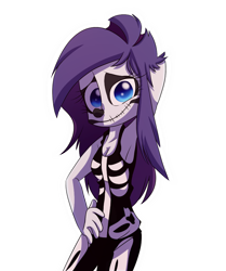 Size: 1048x1252 | Tagged: safe, artist:fj-c, character:rarity, species:human, arm behind head, armpits, cleavage, clothing, costume, female, halloween, humanized, simple background, skeleton, skeleton costume, transparent background