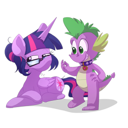 Size: 1024x1024 | Tagged: safe, artist:fj-c, character:spike, character:spike (dog), character:twilight sparkle, character:twilight sparkle (scitwi), species:alicorn, species:dog, species:pony, my little pony:equestria girls, adorkable, claws, collar, cute, dork, dragon dog spike, equestria girls dragonified, equestria girls ponified, female, glasses, male, mare, ponified, scitwilicorn, spikabetes, spike's dog collar, spiked collar