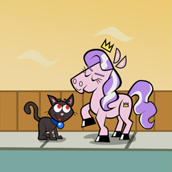 Size: 1635x1635 | Tagged: safe, artist:magerblutooth, character:diamond tiara, oc, oc:dazzle, butch hartman, cat, fence, nickelodeon, sidewalk, style emulation, the fairly oddparents