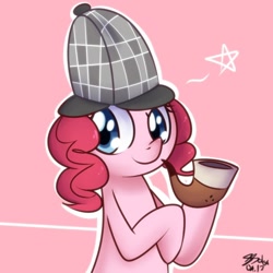 Size: 700x700 | Tagged: safe, artist:solar-slash, character:pinkie pie, species:earth pony, species:pony, bubble pipe, clothing, female, hat, pinkie holmes, solo
