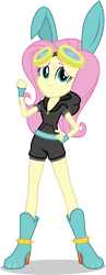 Size: 786x2023 | Tagged: safe, artist:punzil504, character:fluttershy, my little pony:equestria girls, boots, bunny ears, clothing, costume, dangerous mission outfit, female, goggles, high heels, hoodie, looking at you, shoes, simple background, smiling, solo, transparent background, vector