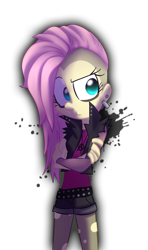 Size: 550x932 | Tagged: safe, artist:fj-c, character:fluttershy, my little pony:equestria girls, alternate hairstyle, breasts, clothing, delicious flat chest, female, flattershy, goth, shorts, solo