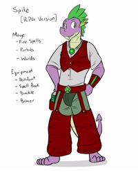 Size: 1280x1600 | Tagged: safe, artist:fuzebox, character:spike, species:anthro, species:dragon, species:plantigrade anthro, book, clothing, explicit source, mage, magic, male, older, older spike, pants, pendant, rpg, semi-anthro, shirt, solo, teenage spike, teenaged dragon, teenager