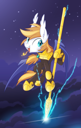 Size: 1400x2200 | Tagged: safe, artist:equestria-prevails, oc, oc only, oc:florence, species:bat pony, species:pony, armor, dragoon, solo, spear, weapon