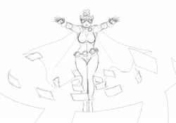 Size: 2500x1750 | Tagged: safe, artist:amaraburrger, character:raven inkwell, species:anthro, cape, clothing, cosplay, crossover, floating, magic, monochrome, raven (teen titans), telekinesis, tights