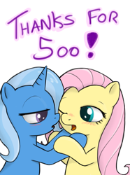 Size: 953x1280 | Tagged: safe, artist:theparagon, character:fluttershy, character:trixie, species:pony, species:unicorn, ship:trixieshy, ask, ask trixie, blushing, female, lesbian, mare, shipping, tumblr