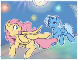 Size: 3300x2550 | Tagged: safe, artist:theparagon, character:fluttershy, character:trixie, species:pony, species:unicorn, ship:trixieshy, female, fireworks, lesbian, mare, shipping