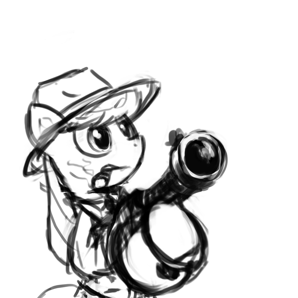 Size: 1000x1000 | Tagged: safe, artist:anticular, character:octavia melody, species:earth pony, species:pony, animated, bullet casing, cigar, clothing, female, gun, hat, mafia, mafia octavia, mare, monochrome, muzzle flash, ponies with guns, solo, submachinegun, tommy gun, weapon, who needs trigger fingers