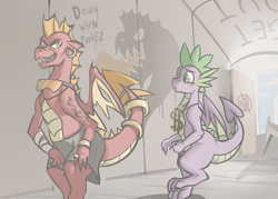 Size: 1600x1143 | Tagged: safe, artist:whitepone, character:garble, character:spike, species:dragon, bling, gangsta, older, older spike, teenage spike, winged spike
