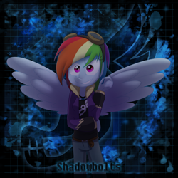 Size: 1000x1000 | Tagged: safe, artist:fj-c, character:rainbow dash, my little pony:equestria girls, clothing, costume, crystal prep shadowbolts, female, shadowbolt dash, shadowbolts, shadowbolts costume, solo, wings