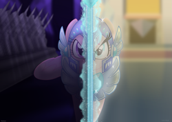 Size: 1151x816 | Tagged: safe, artist:faith-wolff, character:princess amore, character:princess cadance, species:pony, fanfic:the bridge, armor, female, flashback, mare, split screen, warrior cadance