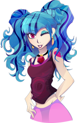 Size: 1195x1920 | Tagged: safe, artist:rariedash, character:sonata dusk, equestria girls:rainbow rocks, g4, my little pony: equestria girls, my little pony:equestria girls, alternate hairstyle, alternative cutie mark placement, cutie mark, cutie mark on human, female, grin, humanized, simple background, smiling, solo, transparent background, twintails, wink