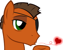 Size: 1341x1064 | Tagged: safe, artist:dtkraus, oc, oc only, oc:rustback, ponysona, species:earth pony, species:pony, bedroom eyes, blowing a kiss, eyepatch, heart, male, simple background, stallion, teasing, transparent, transparent background, vector