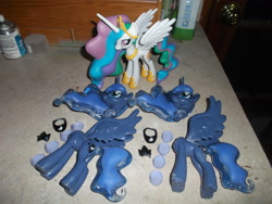 Size: 4288x3216 | Tagged: safe, artist:gryphyn-bloodheart, character:princess celestia, character:princess luna, custom, funko, irl, luna hate, lunabuse, lunar republic, op is a duck, op is trying to start shit, photo, solar empire, toy, wip