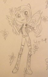 Size: 461x732 | Tagged: safe, artist:berrypunchrules, character:indigo zap, equestria girls:friendship games, g4, my little pony: equestria girls, my little pony:equestria girls, female, monochrome, solo, traditional art