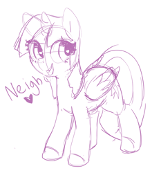 Size: 674x722 | Tagged: safe, artist:mewball, character:twilight sparkle, character:twilight sparkle (alicorn), species:alicorn, species:pony, cute, female, heart, horse noises, horses doing horse things, mare, monochrome, neigh, open mouth, simple background, sketch, smiling, solo, twiabetes, white background