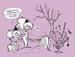 Size: 1280x980 | Tagged: safe, artist:herny, character:princess luna, species:human, luna-afterdark, bagpipes, dialogue, epitaph, grave, gravestone, humanized, speech bubble