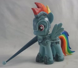 Size: 2953x2585 | Tagged: safe, artist:gryphyn-bloodheart, character:rainbow dash, species:pegasus, species:pony, brushable, commission, custom, irl, jousting, jousting outfit, lance, photo, sculpted, toy