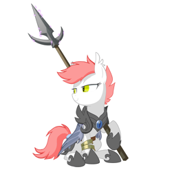Size: 3312x3312 | Tagged: safe, artist:equestria-prevails, oc, oc only, oc:blood kiss, species:bat pony, species:pony, armor, night guard, pink hair, recolor, slit eyes, solo, spear, weapon